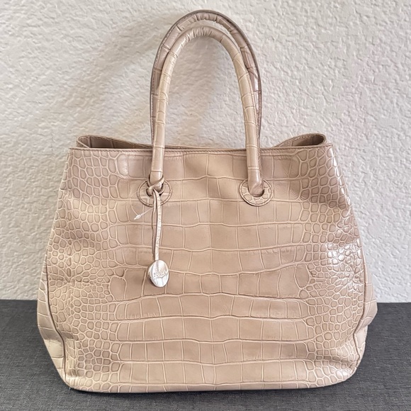 Furla Handbags - FURLA Crocodile Embossed Beige Tote Bag